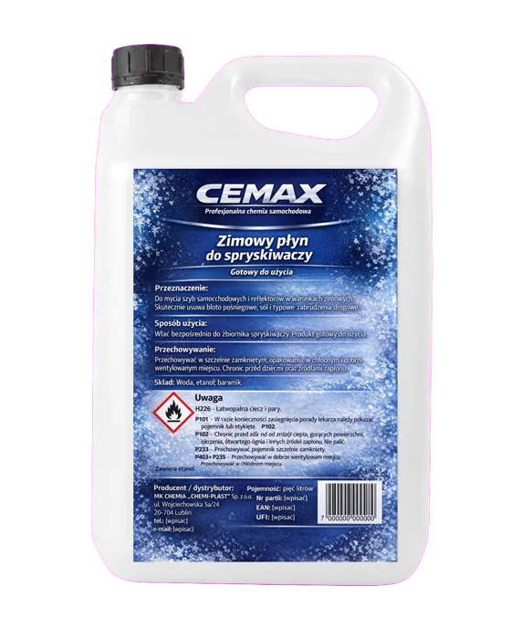 Wizualizacja opakowania CEMAX Płyn do spryskiwaczy Zima do -22 st. C 5 l