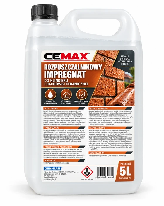 CEMAX Rozpuszczalnikowy impregnat do klinkieru i dachówki ceramicznej, 5 l
