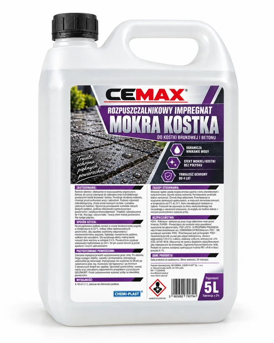 CEMAX Rozpuszczalnikowy impregnat do kostki brukowej "Mokra kostka", 5 l
