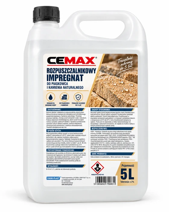 CEMAX Rozpuszczalnikowy impregnat do piaskowca i kamienia naturalnego, 5 l